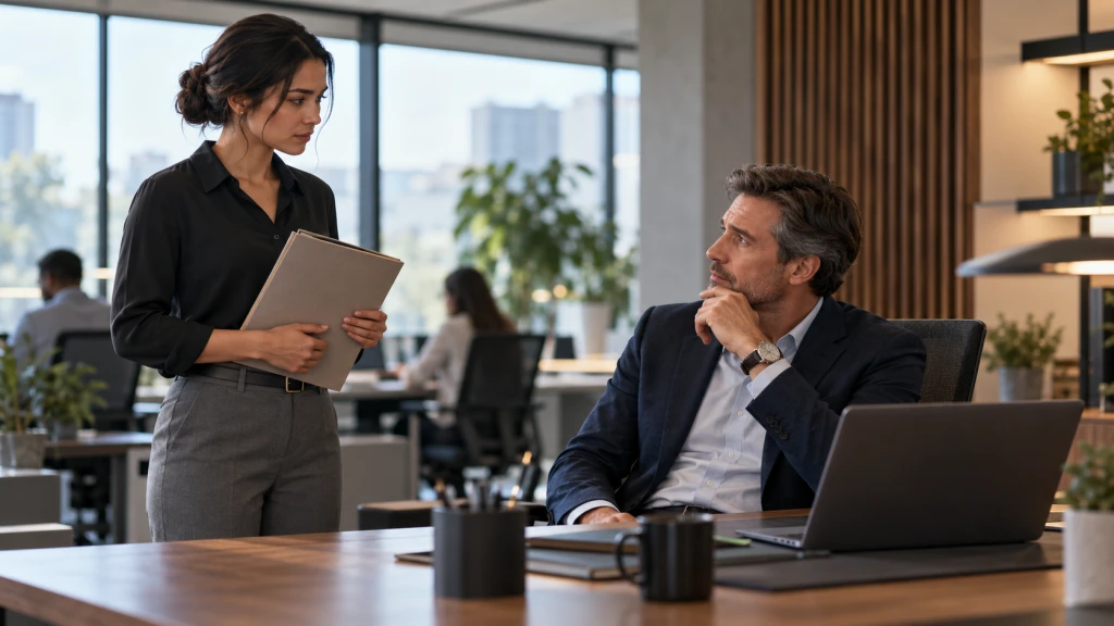 A manager and employee reviewing a decision together in a quiet office